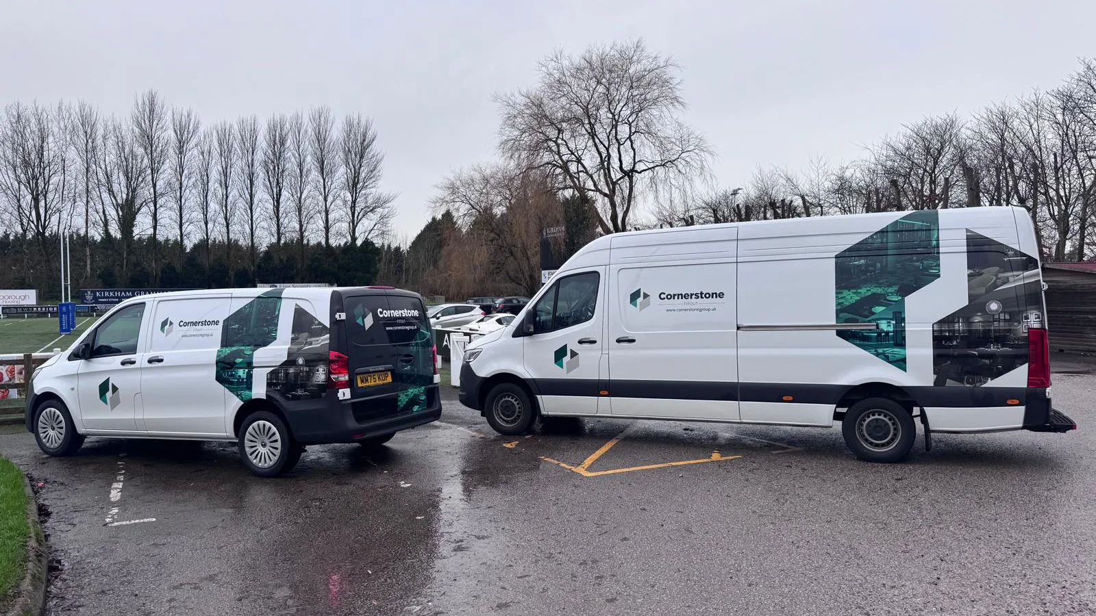 Two Cornerstone vans on site at Preston Grasshoppers